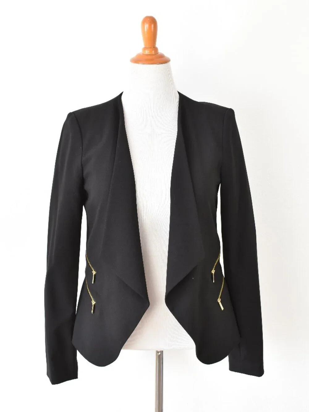 Calvin Klein Open Front Blazer Black with Zipper Detail - 12